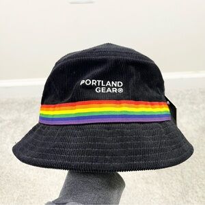 Portland Gear Black Corduroy Bucket Hat Rainbow Stripe Pride Size S/M Oregon